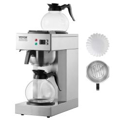 12-cup commercial drip coffee maker with two glass coffee pots and two heating plates, stainless steel pour-over coffee machine, suitable for restaura