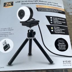 2k HD Ring Light Webcam with Tripod 