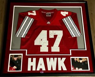PRICE DROP! Signed AJ Hawk Ohio State Jersey (Professionally Framed w/ Photos) - Authentic Autograph - Excellent Condition
