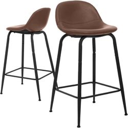 Faux Leather Back and Footrest Modern Counter Stool Chair - Set of 2 (50% Off)