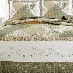 Queen 3-Piece Cotton Reversible Quilt Bedding Set