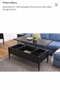 Austen Black 52" Wide Rectangular Wood Lift-Top Coffee Table | Storage | Drawers