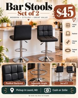 Set of 2 Adjustable Bar Stools – $45