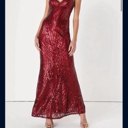 Ever So Elegant Shiny Burgundy Sequin Mermaid Ma› Dress