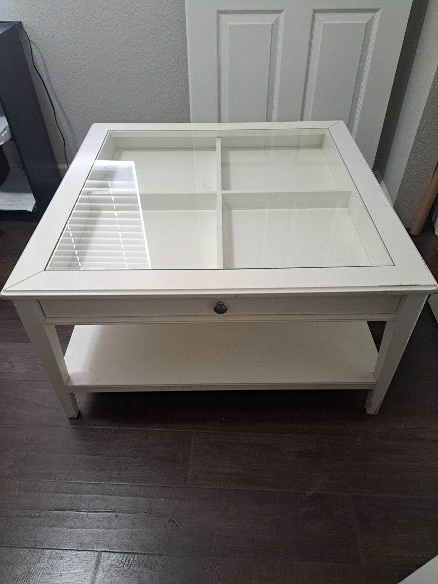 IKEA SQUARE COFFEE TABLE GLASS DRAWER 