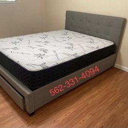 Gray Storage Bed With Classic Bamboo Top Mattress 