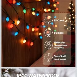 SUNSGNE 25Ft Multicolor Christmas Lights Outdoor, C7 Vintage Christmas String Lights with 27 Multicolor Ceramic Bulbs(2 Spare) for Holidays, Christmas