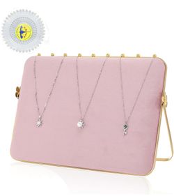 Pretty pink velvet necklace organizer display stand with pins 