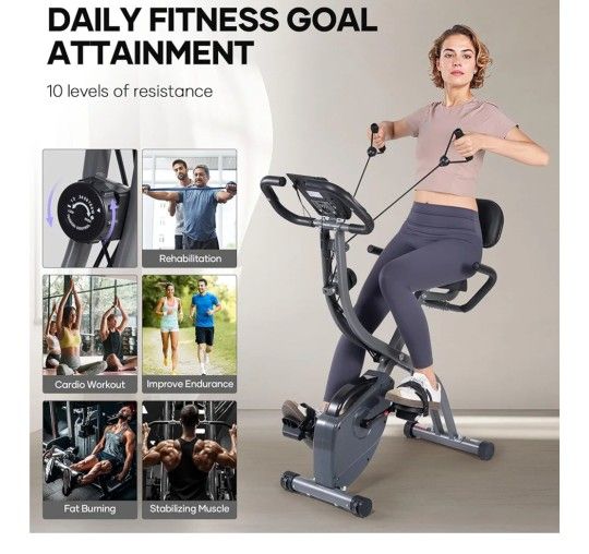 Exercise Bike Stationary Bikes for Home Recumbent Exercise Bike Folding with 10-Level Adjustable Resistance LCD Monitor Pulse Sensor Support Back Pad