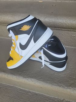 Air Jordan 1 Mid Yellow Black White Sneakers