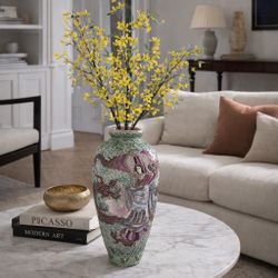 Large Chinese Famille Rose Style Vase – Raised Relief 