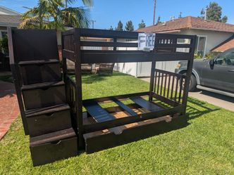 Free Dark Wood Bunk Bed with Stair Drawers