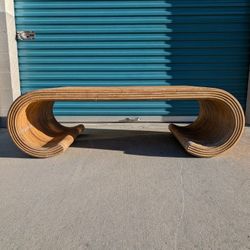 Vintage Boho Waterfall Pencil Reed Coffee Table, c1970s 