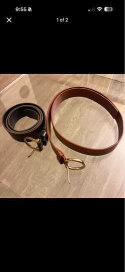 Two Leather Belts with Gold-Tone Buckles