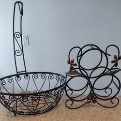 Fruit Basket Rack Storage &Wine Rack Both For $18 Cash Firm Price Available Now 