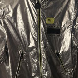 Title: Diesel Metallic Silver Hooded Windbreaker Jacket – Streetwear 