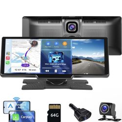 9.3 Inch Wireless Apple Carplay Screen and Android auto Screen, Rimoody Portable Car Stereo Radio with 2.5K Dash Cam, 1080P Backup Camera, Siri, Bluet