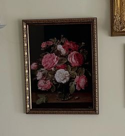 Gold frame pink rose picture