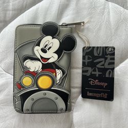 Loungefly x Disney Mickey Mouse Train Conductor Wallet Railroad Train Zip Gray