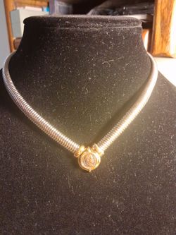 Vtg Roman coin omega collar necklace 925 mark ,center coin w gold plating, faux replica ancient Roman coin bezel