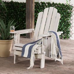 NEW Adirondack Chair W/ Cup Holder & Real Acacia Hardwood, Patio Chairs - White Wash !