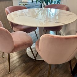 Blush Pink/Gold Velvet Dining Chairs – Set of 4 (West Elm)