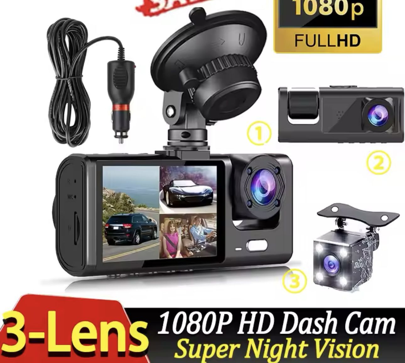 Dash Cam for Cars WIFI APP Car DVR 3 Channel Front Camera Video Recorder Rear View Camera for Vehicle Black Box Car Assecories