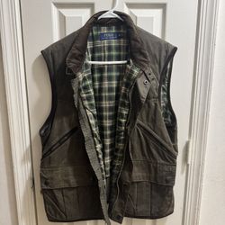 NWOT Men's Ralph Lauren Olive Green Monroe Waxed Cotton and Leather Gilet/Vest