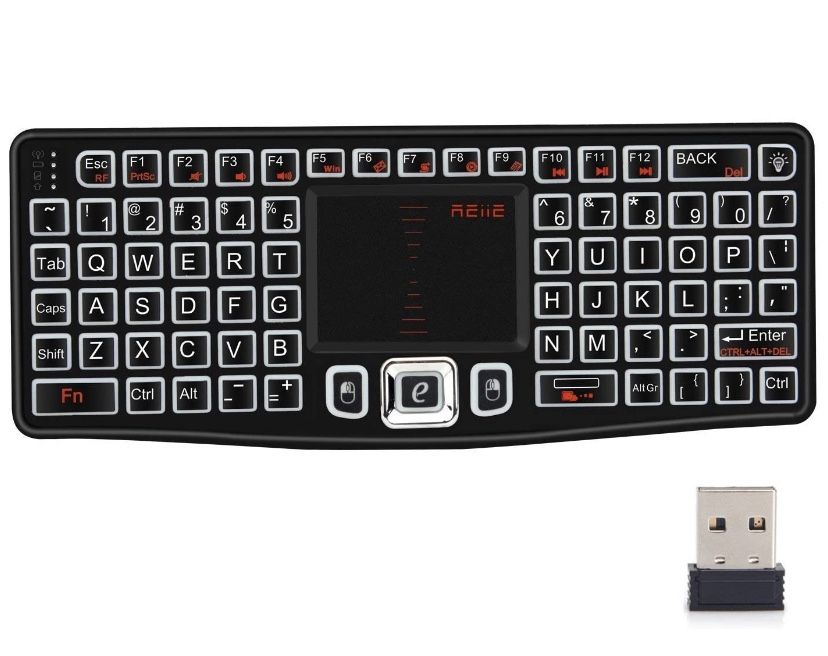 REIIE Backlit Version K03 Mini QWERTY Keyboard Adjustable DPI Touchpad for PC, HTPC, Apple, Xbox360, Wii, PS3, Black