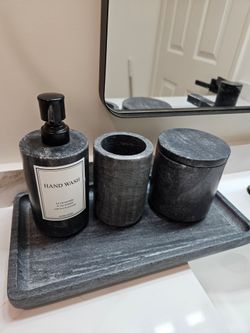 Pottery Barn Black Marble Canister Set with Tray(13inch×6.5inch)