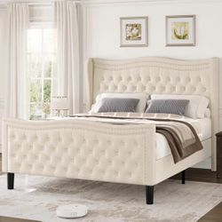 Beige Full Size Bed Frame💕🛏️