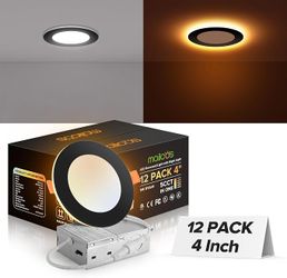 MAILCOS 12 Pack 4" Black 5CCT LED Recessed Ceiling Lights with Night Light, 2700K-5000K, 9W 810LM, Dimmable (Balck Trim)