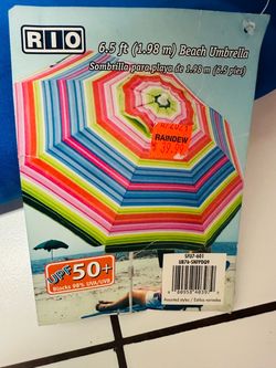 ⛱️New Rio Brands 6.5' UPF 50+ Beach Umbrella with Integrated Sand Anchor, Multicolor Beach Umbrella 🏖️