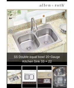 Allen + Roth Double Bowl Stainless Steel Kitchen Sink 33x22