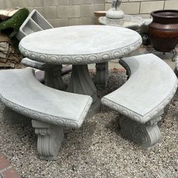 New Table With 3 Benches Made Out Of Cement 