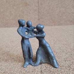 Vintage Antique Pewter Figurine Family of 3 Signed 2 3/4" Tall 