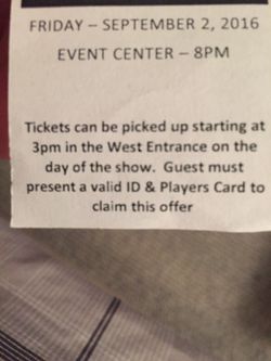 Two tickets to Brett Michaels 9/2/2016 twin River