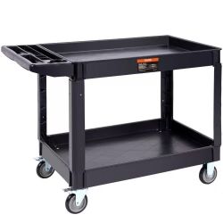 94#Utility Service Cart, 2 Shelf 550LBS Heavy Duty Plastic Rolling Utility Cart with 360° Swivel Wheels (2 with Brakes), Large Lipped Shelf, Ergonomic