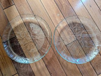 Two embossed glass 9.5" dinner/serving plates platters