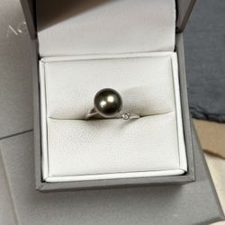10.7 mm Tahitian Pearl Rhodium Over Sterling Silver Bypass Ring