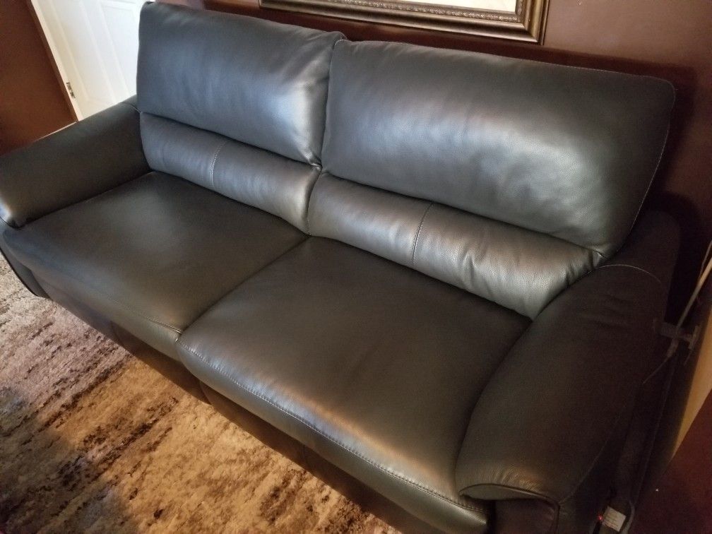 Brand New Charcoal Grey Power Reclining Leather Loveseat
