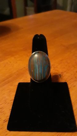 Beautiful Large Rainbow Calsilac silver ring