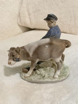Royal Copenhagen Vintage Porcelain Boy With Calf Figurine #772