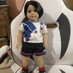 American Girl Doll With Retired Soccer Clothes 18” Tall 