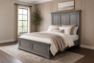 Modern Gray Queen Bed Frame Solid Wood