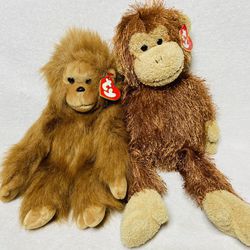 1990s Beanie Babies Beanie Buddies Monkey Plush Toys Tango + ZigZag