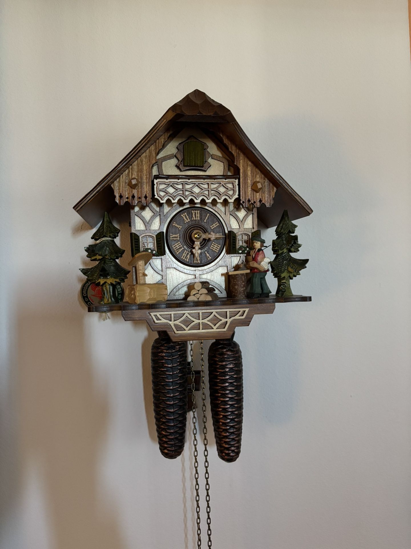 Retired Schwarzwalder Chalet 8-day Cuckoo Clock With Animated Woodcutter by Hubert Herr