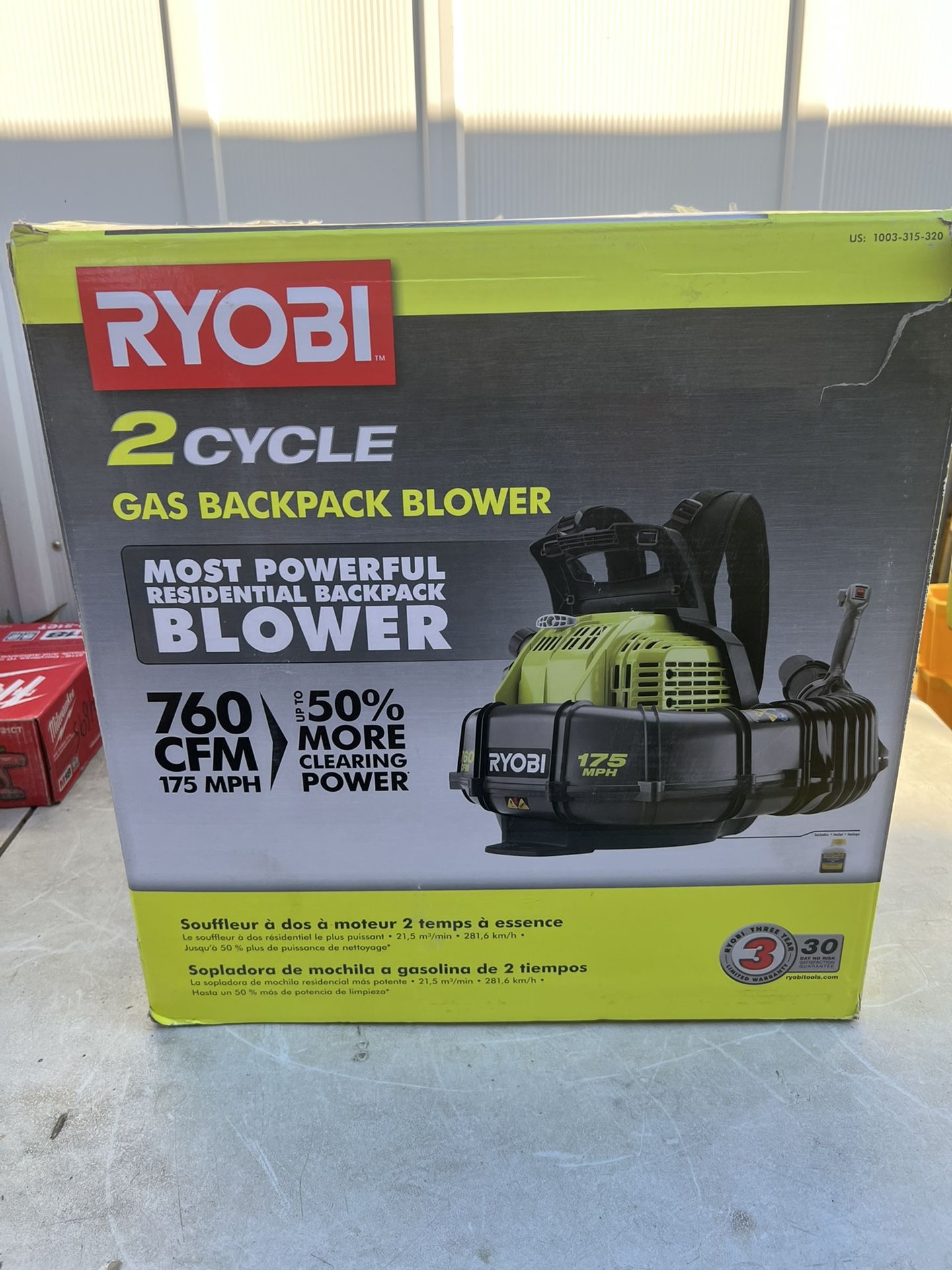 RYOBI 175 MPH 760 CFM 38cc Gas Backpack Leaf Blower
