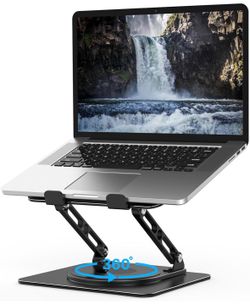 Adjustable Laptop Stand for Desk with 360 Rotating Base, Metal Foldable Laptop Riser Holder, Portable Desktop Book Stands, Ventilated Cooling Computer