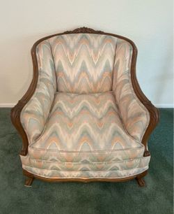 Vintage Carved Wood Armchair – Beautiful Upholstery – Excellent Condition